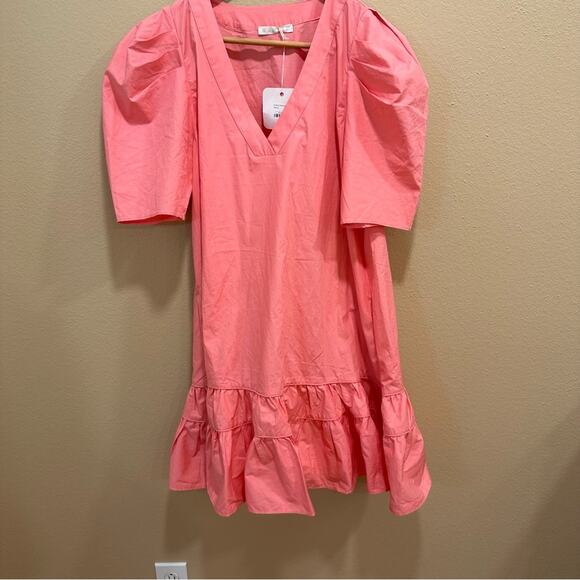 NWT Tuckernuck Karlie Hot Pink Cotton Poplin V Neck Mini Dress Medium - Picture 8 of 14